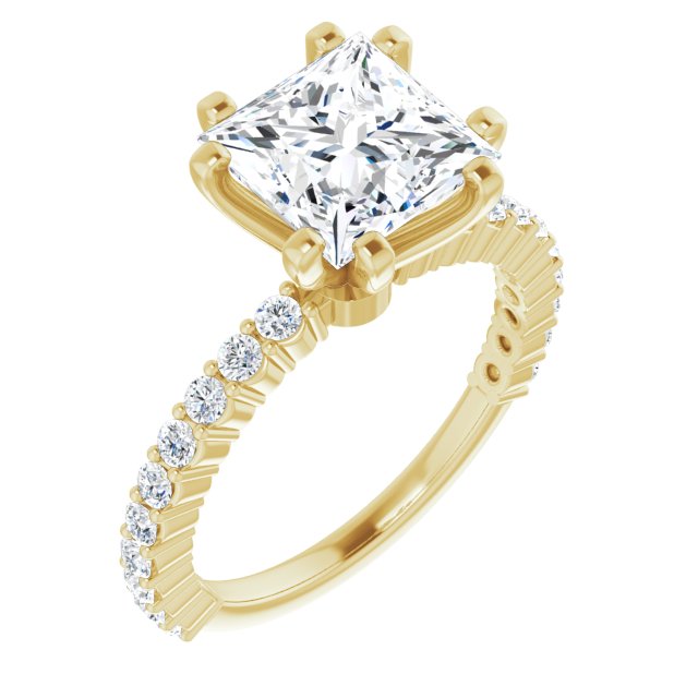 Cubic Zirconia Engagement Ring- The Thea (Customizable 8-prong Princess/Square Cut Design with Thin, Stackable Pavé Band)