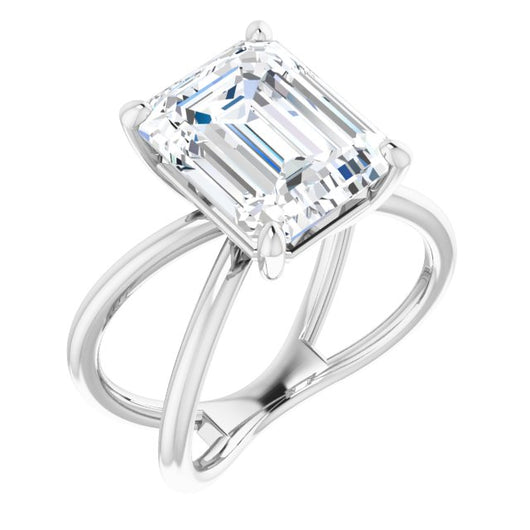 10K White Gold Customizable Emerald/Radiant Cut Solitaire with Semi-Atomic Symbol Band