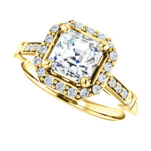 Cubic Zirconia Engagement Ring- The Thelma Ann (Customizable Cathedral-Halo Asscher Cut Design with Thin Accented Band)