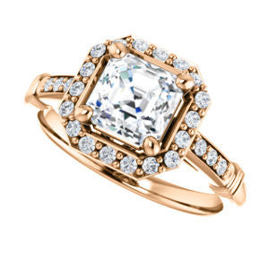 Cubic Zirconia Engagement Ring- The Thelma Ann (Customizable Cathedral-Halo Asscher Cut Design with Thin Accented Band)