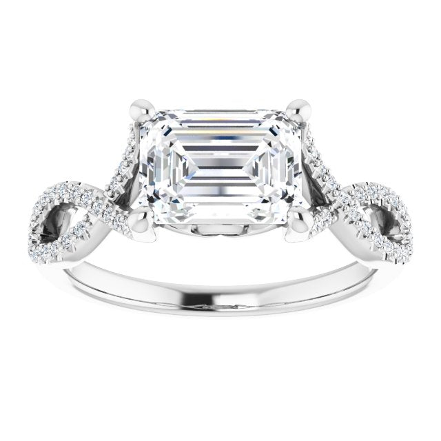Cubic Zirconia Engagement Ring- The Venus (Customizable Emerald Cut Design with Twisting Infinity-inspired, Pavé Split Band)
