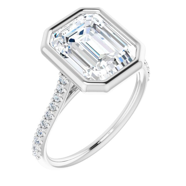 10K White Gold Customizable Bezel-set Emerald/Radiant Cut Style with Ultra-thin Pavé-Accented Band
