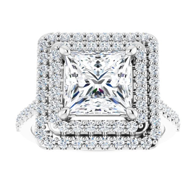 Cubic Zirconia Engagement Ring- The Danielle (Customizable Double-Halo Princess/Square Cut Design with Accented Split Band)