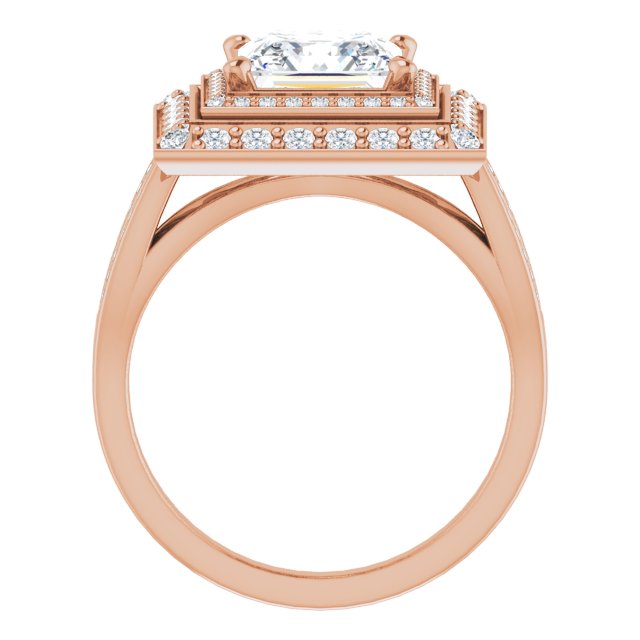 Cubic Zirconia Engagement Ring- The Henrika (Customizable Cathedral-style Princess/Square Cut Design with Double Halo & Split-Pavé Band)