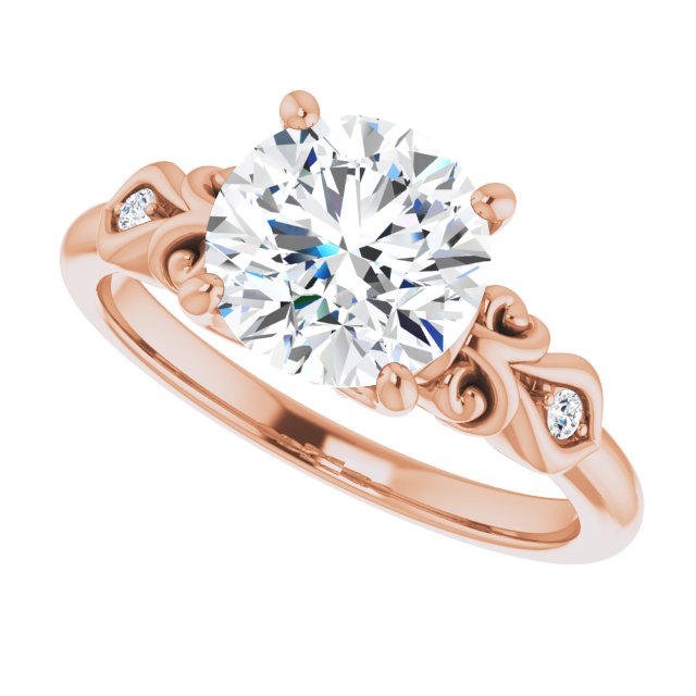 Cubic Zirconia Engagement Ring- The Natsumi (Customizable 3-stone Round Cut Design with Small Round Accents and Filigree)