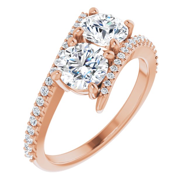 10K Rose Gold Customizable Double Round Cut 2-stone Design with Ultra-thin Bypass Band and Pavé Enhancement