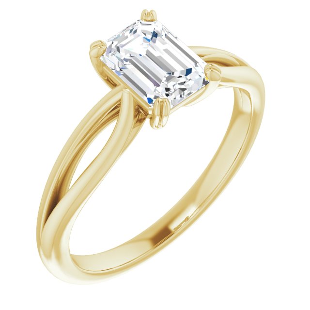 10K Yellow Gold Customizable Emerald/Radiant Cut Solitaire with Wide-Split Band
