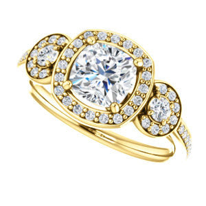 Cubic Zirconia Engagement Ring- The Téa (Cushion Cut Customizable 3-Stone Cathedral-Halo with Accented Band)