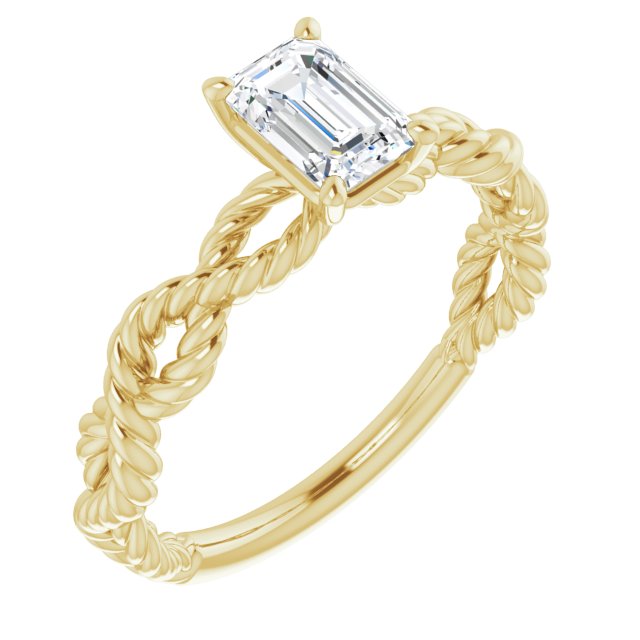 10K Yellow Gold Customizable Emerald/Radiant Cut Solitaire with Infinity-inspired Twisting-Rope Split Band