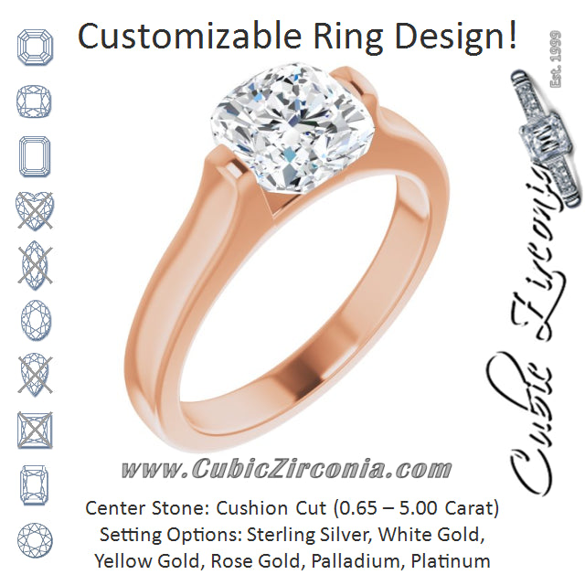 Cubic Zirconia Engagement Ring- The Jiàn (Customizable Bar-set Cushion Cut Solitaire)