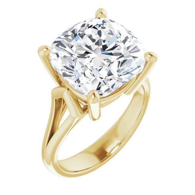 10K Yellow Gold Customizable Cathedral-Raised Cushion Cut Solitaire with Angular Chevron Split Band
