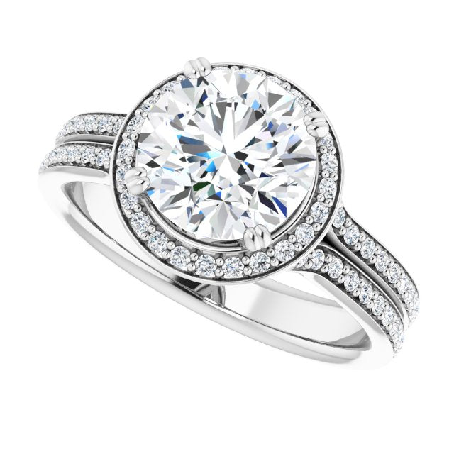 Cubic Zirconia Engagement Ring- The Kylee (Customizable Cathedral-set Round Cut Style with Split-Pavé Band)