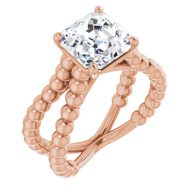 10K Rose Gold Customizable Asscher Cut Solitaire with Wide Beaded Split-Band