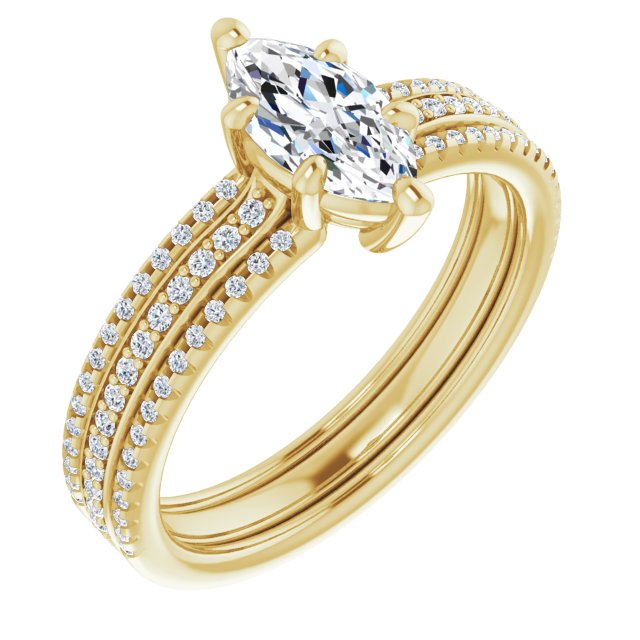 10K Yellow Gold Customizable Marquise Cut Center with Wide Pavé Accented Band