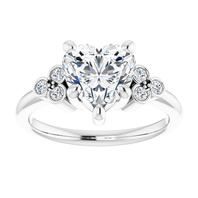 Cubic Zirconia Engagement Ring- The Irene (Customizable 7-stone Heart Cut Center with Round-Bezel Side Stones)
