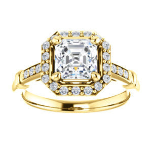 Cubic Zirconia Engagement Ring- The Thelma Ann (Customizable Cathedral-Halo Asscher Cut Design with Thin Accented Band)