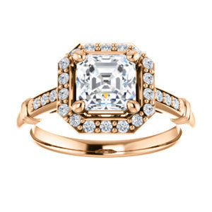 Cubic Zirconia Engagement Ring- The Thelma Ann (Customizable Cathedral-Halo Asscher Cut Design with Thin Accented Band)