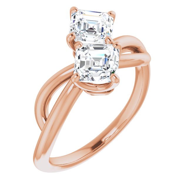 10K Rose Gold Customizable 2-stone Asscher Cut Artisan Style with Wide, Infinity-inspired Split Band