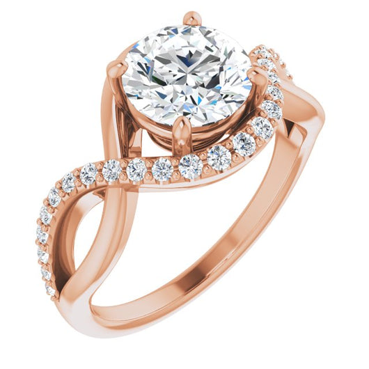 10K Rose Gold Customizable Round Cut Design with Semi-Accented Twisting Infinity Bypass Split Band and Half-Halo