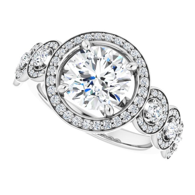 Cubic Zirconia Engagement Ring- The Emma Grace (Customizable Cathedral-set Round Cut 7-stone style Enhanced with 7 Halos)