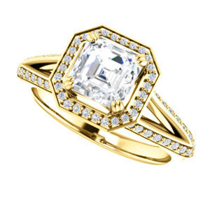 Cubic Zirconia Engagement Ring- The Loren (Customizable Asscher Cut Halo Design featuring Three-sided Twisting Pavé Split Band)