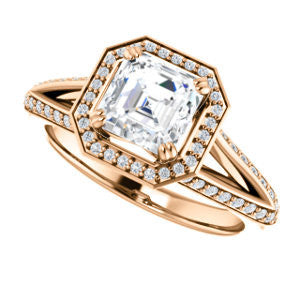 Cubic Zirconia Engagement Ring- The Loren (Customizable Asscher Cut Halo Design featuring Three-sided Twisting Pavé Split Band)