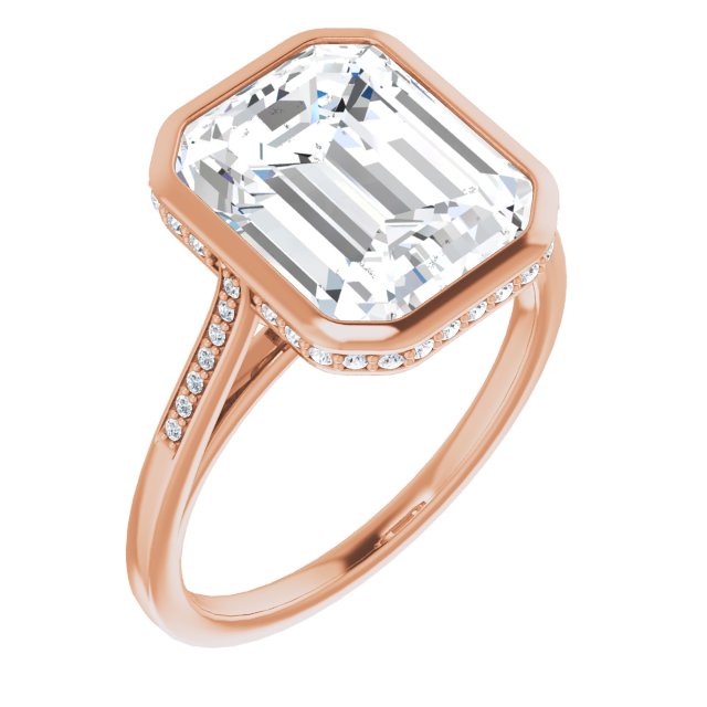 10K Rose Gold Customizable Cathedral-Bezel Emerald/Radiant Cut Style with Under-halo and Shared Prong Band