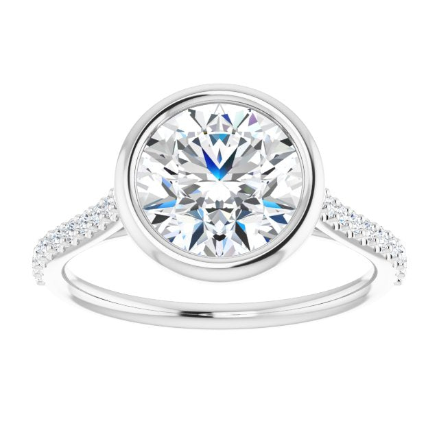 Cubic Zirconia Engagement Ring- The Careena (Customizable Bezel-set Round Cut Style with Ultra-thin Pavé-Accented Band)