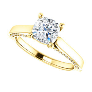 Cubic Zirconia Engagement Ring- The Tonja (Customizable Cushion Cut Semi-Solitaire with Dual Three-sided Pavé Band)