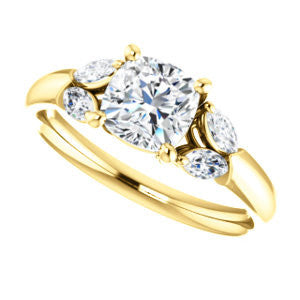 Cubic Zirconia Engagement Ring- The Leeanne (Customizable 5-stone Design with Cushion Cut Center and Marquise Accents)