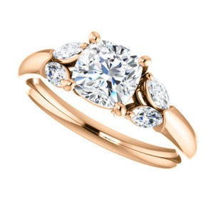 Cubic Zirconia Engagement Ring- The Leeanne (Customizable 5-stone Design with Cushion Cut Center and Marquise Accents)