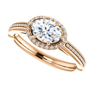 Cubic Zirconia Engagement Ring- The Letitia (Customizable Cathedral-set Oval Cut Halo Style with Pavé Band)