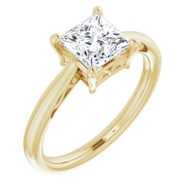 10K Yellow Gold Customizable Princess/Square Cut Solitaire with 'Incomplete' Decorations