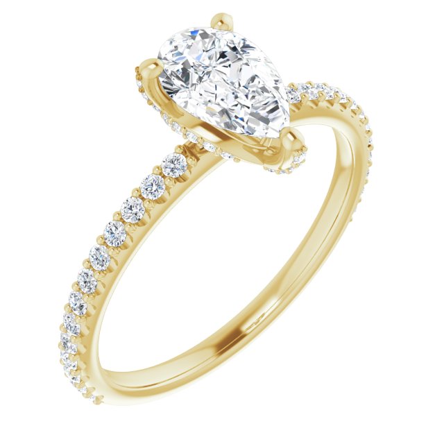 10K Yellow Gold Customizable Pear Cut Design with Round-Accented Band, Micropav? Under-Halo and Decorative Prong Accents)