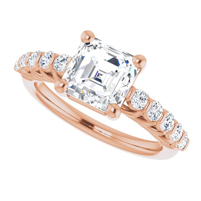 Cubic Zirconia Engagement Ring- The Alaia (Customizable Asscher Cut Style with Round Bar-set Accents)
