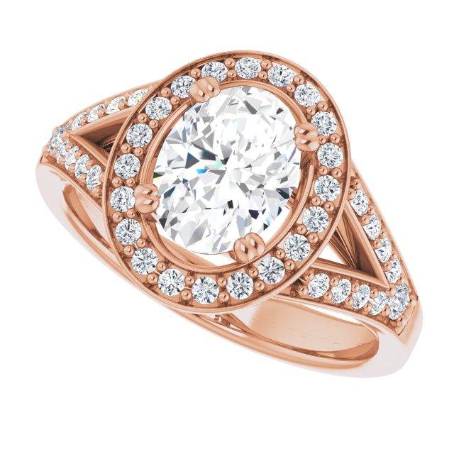 Cubic Zirconia Engagement Ring- The Aryanna (Customizable Cathedral-set Oval Cut Style with Accented Split Band and Halo)