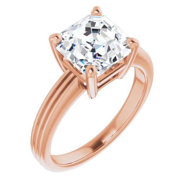 10K Rose Gold Customizable Asscher Cut Solitaire with Double-Grooved Band
