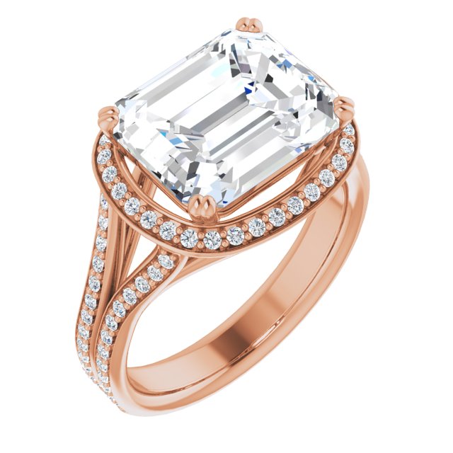 10K Rose Gold Customizable Cathedral-set Emerald/Radiant Cut Style with Split-Pav? Band
