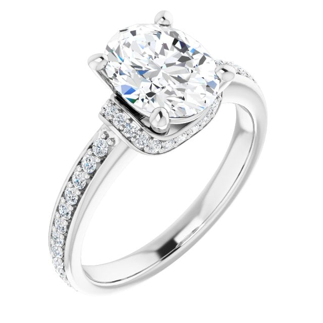 10K White Gold Customizable Oval Cut Setting with Organic Under-halo & Shared Prong Band