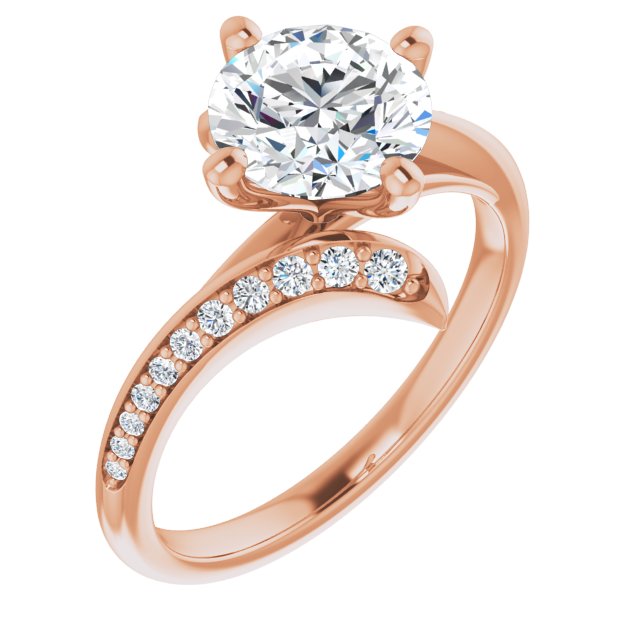 10K Rose Gold Customizable Round Cut Style with Artisan Bypass and Shared Prong Band