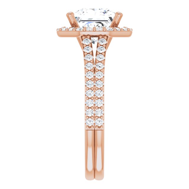 Cubic Zirconia Engagement Ring- The Danieela (Customizable Cathedral Princess/Square Cut Design with Geometric Halo & Split Pavé Band)