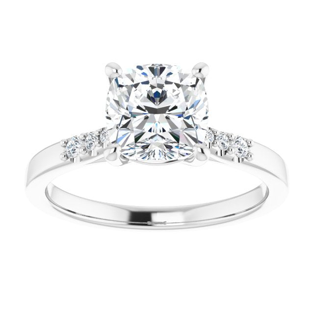 Cubic Zirconia Engagement Ring- The Kayla Love (Customizable 7-stone Cushion Cut Cathedral Style with Triple Graduated Round Cut Side Stones)