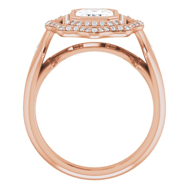 Cubic Zirconia Engagement Ring- The Cyra (Customizable Cathedral-bezel Radiant Cut Design with Floral Double Halo and Channel-Accented Split Band)