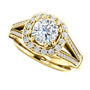 Cubic Zirconia Engagement Ring- The Shaundra (Customizable Cushion Cut with Halo, Cathedral Prong Accents & Split-Pavé Band)