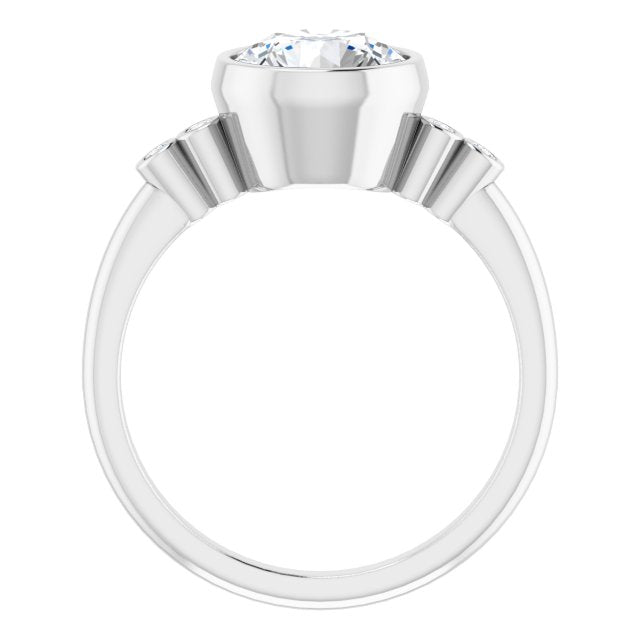 Cubic Zirconia Engagement Ring- The Mandira (Customizable 5-stone Bezel-set Round Cut Design with Quad Round-Bezel Side Stones)
