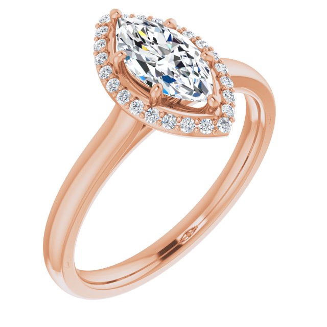 10K Rose Gold Customizable Halo-Styled Cathedral Marquise Cut Design