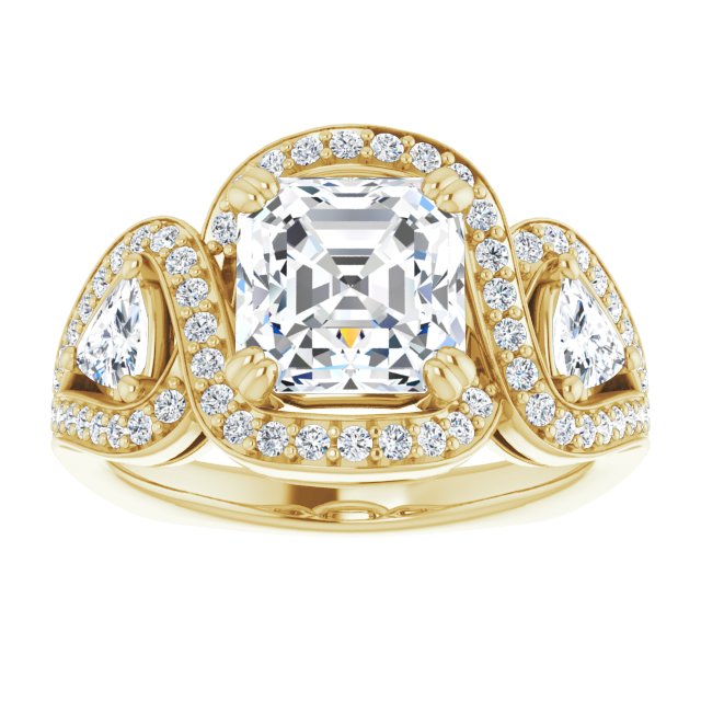 Cubic Zirconia Engagement Ring- The Ana Miranda (Customizable Asscher Cut Center with Twin Trillion Accents, Twisting Shared Prong Split Band, and Halo)