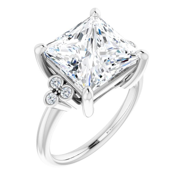 10K White Gold Customizable 7-stone Princess/Square Cut Center with Round-Bezel Side Stones
