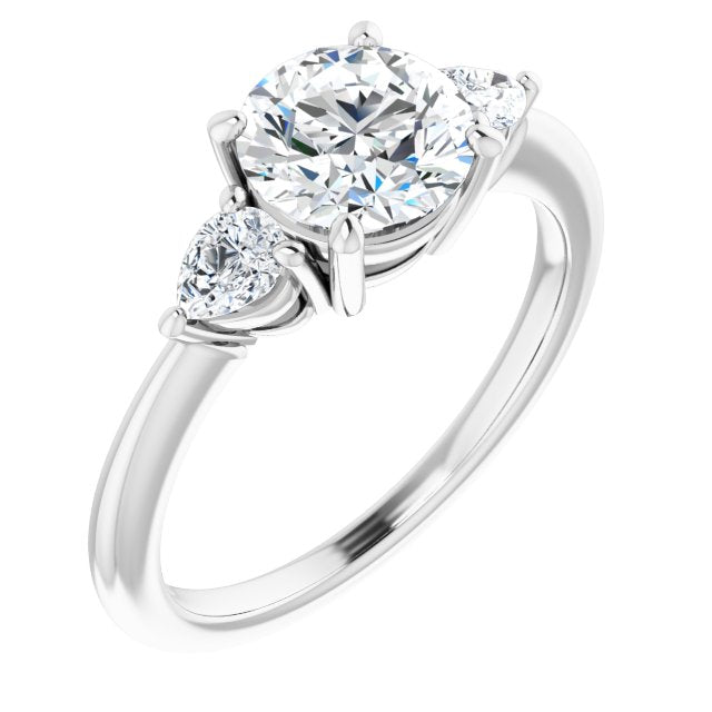 10K White Gold Customizable 3-stone Round Style with Pear Accents