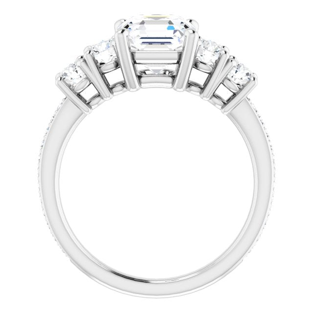 Cubic Zirconia Engagement Ring- The Denae (Customizable 5-stone Asscher Cut Design Enhanced with Accented Band)